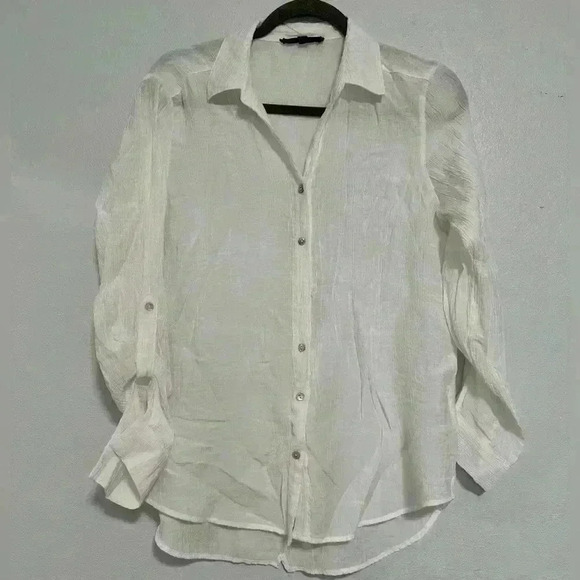 Beach cover White Button Up Top size Medium - Picture 1 of 4